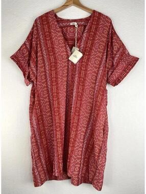 NWT Faherty Women's Red Sanibel Basketweave Boho Beach Resort Dress XL